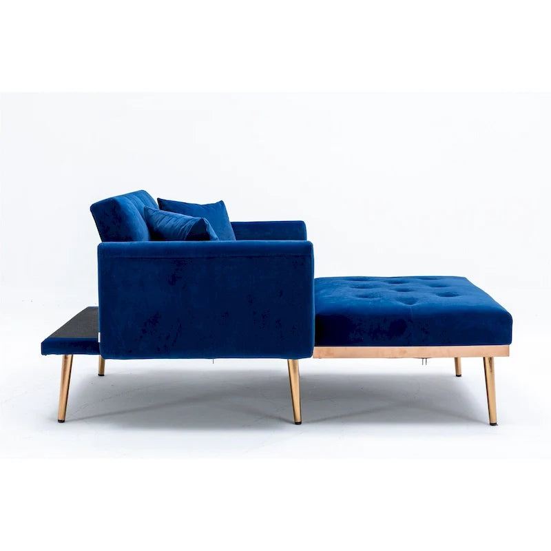 Poltrona letto in velluto imbottito e trapuntato per soggiorno, con gambe color oro rosato