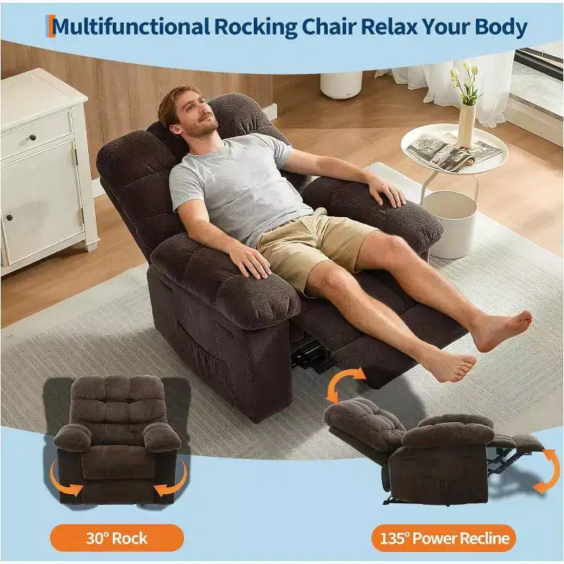 Cadeirão reclinável manual, com tecido ergonómico e respirável e bolsos laterais, sofá individual, adequado para a sala de estar ou o quarto