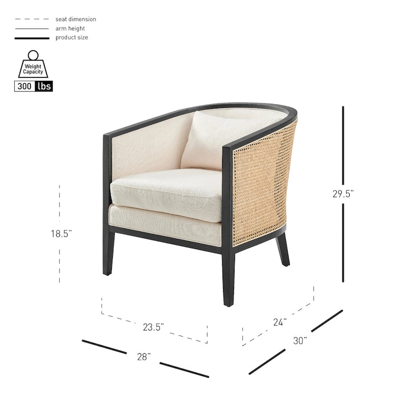 Fauteuil d’appoint Tillman en lin avec rotin