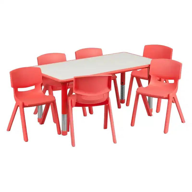 Rechteckiges, höhenverstellbares Aktivitätstisch-Set aus Kunststoff von Emma und Oliver, 23,625 W × 47,25 L, mit 6 Stühlen