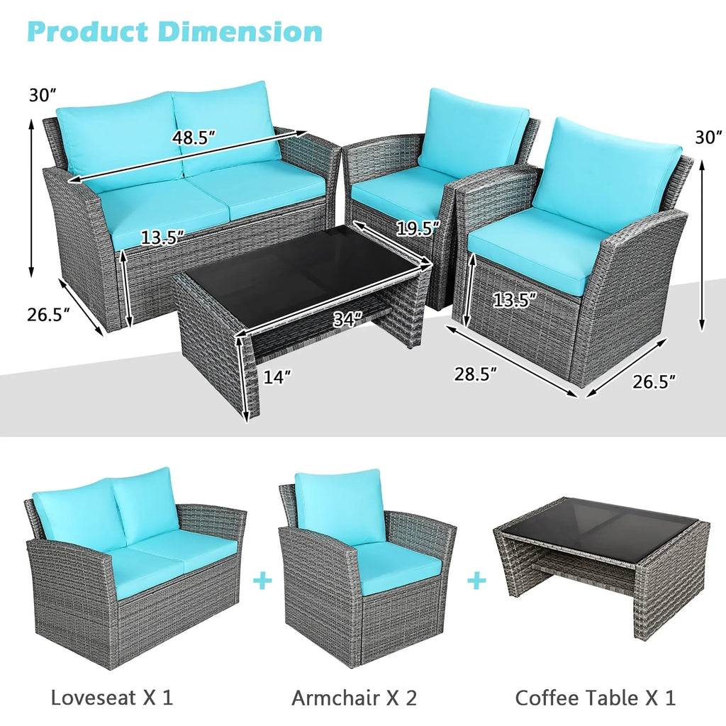 4-teiliges Gartensofa-Set mit Couchtisch, Outdoor-Sitzgruppe