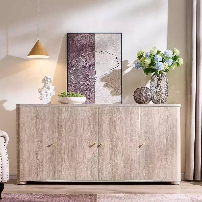 Küchenbuffet und Anrichte mit 4 Türen und Regalböden, moderner großer Buffetschrank mit Stauraum, 66-Zoll-Kaffee-Barschrank