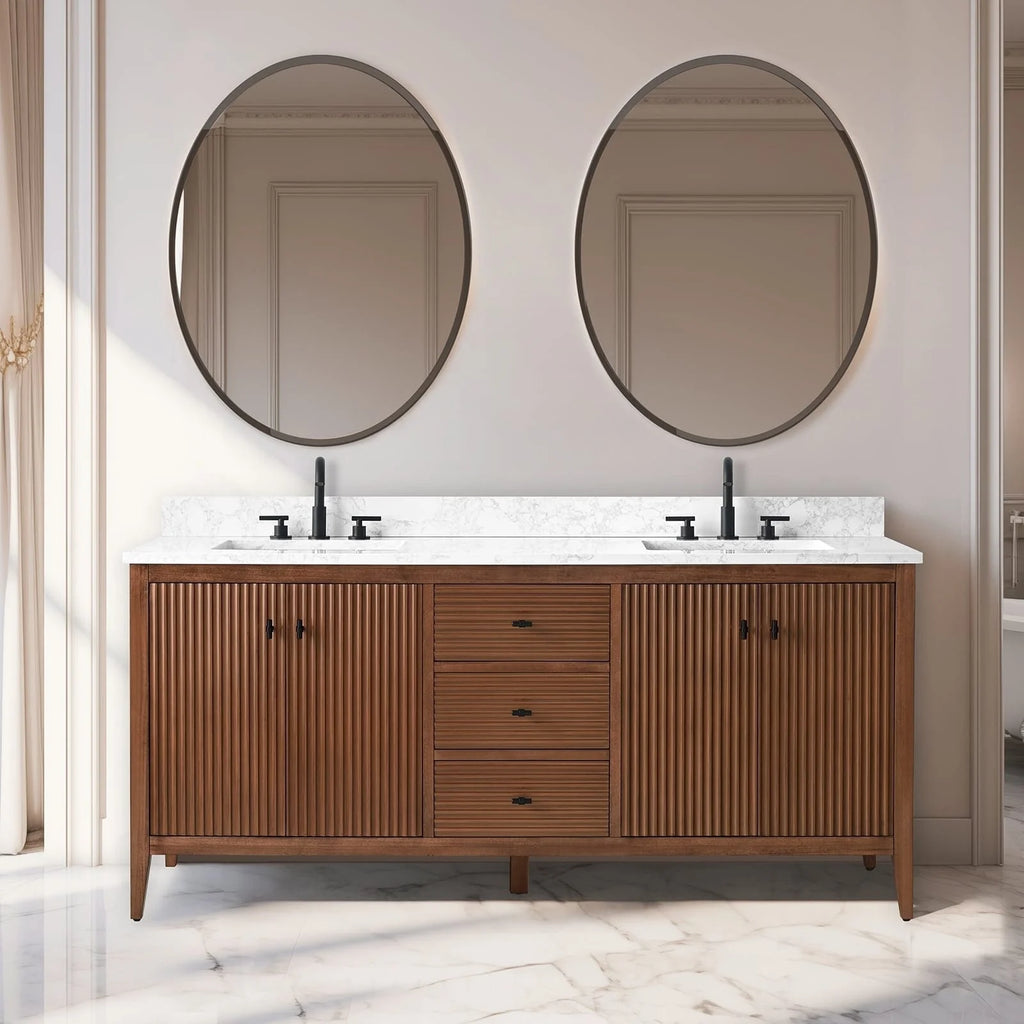 Mobile bagno Vanity Art 72 con doppio lavabo e piano in marmo composito