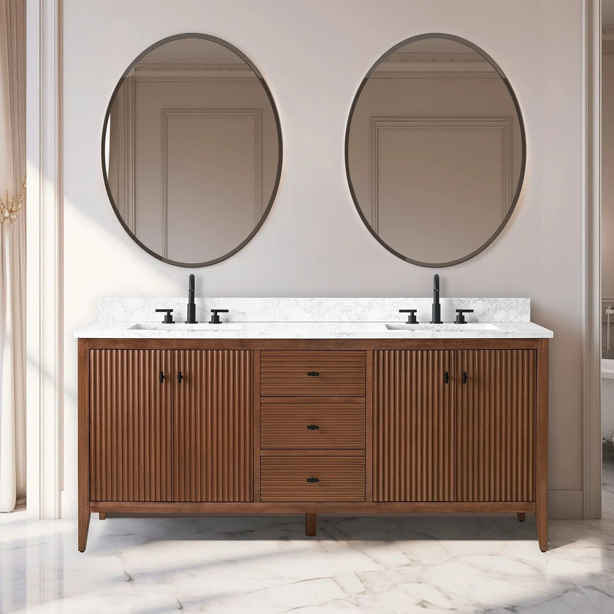 Mobile bagno Vanity Art 72 con doppio lavabo e piano in marmo composito