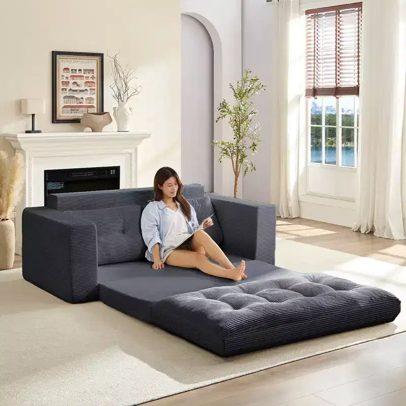 Canapé-lit futon convertible 2-en-1 Mjkone de 71 po, canapé deux places convertible pliable en tissu côtelé avec boutons capitonnés, gain de place