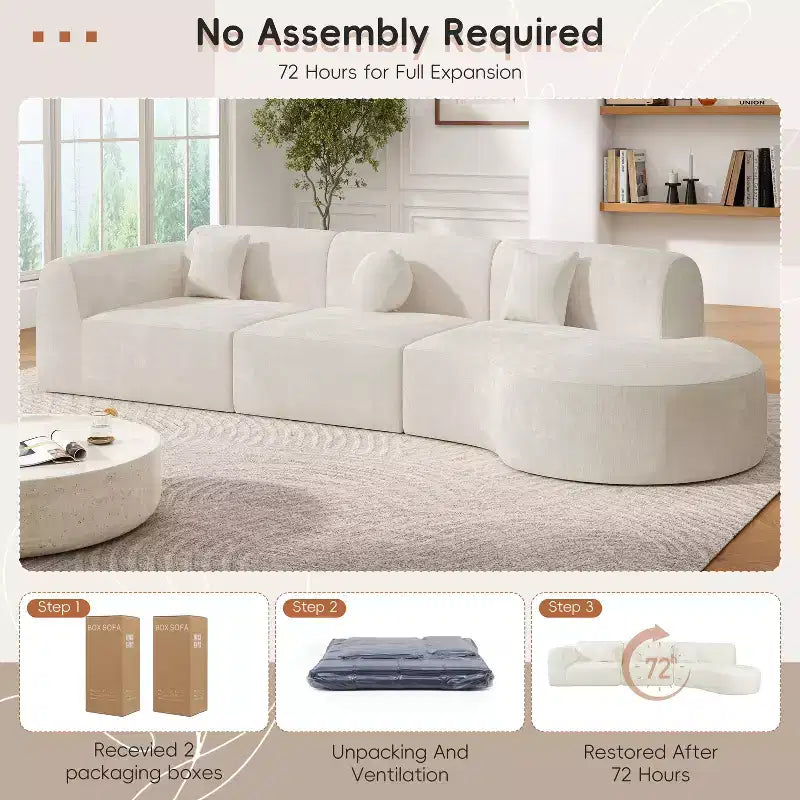 140-Zoll-modernes gebogenes Ecksofa mit Chaiselongue, 3-teiliges Set, für das Wohnzimmer