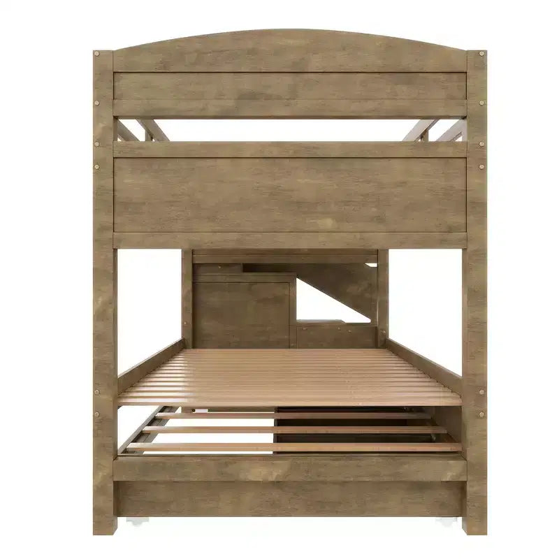 Estrutura de beliche Whisen Twin XL com cama auxiliar, beliche com arrumação, madeira maciça, escada com arrumação, roupeiro e 3 gavetas, para crianças