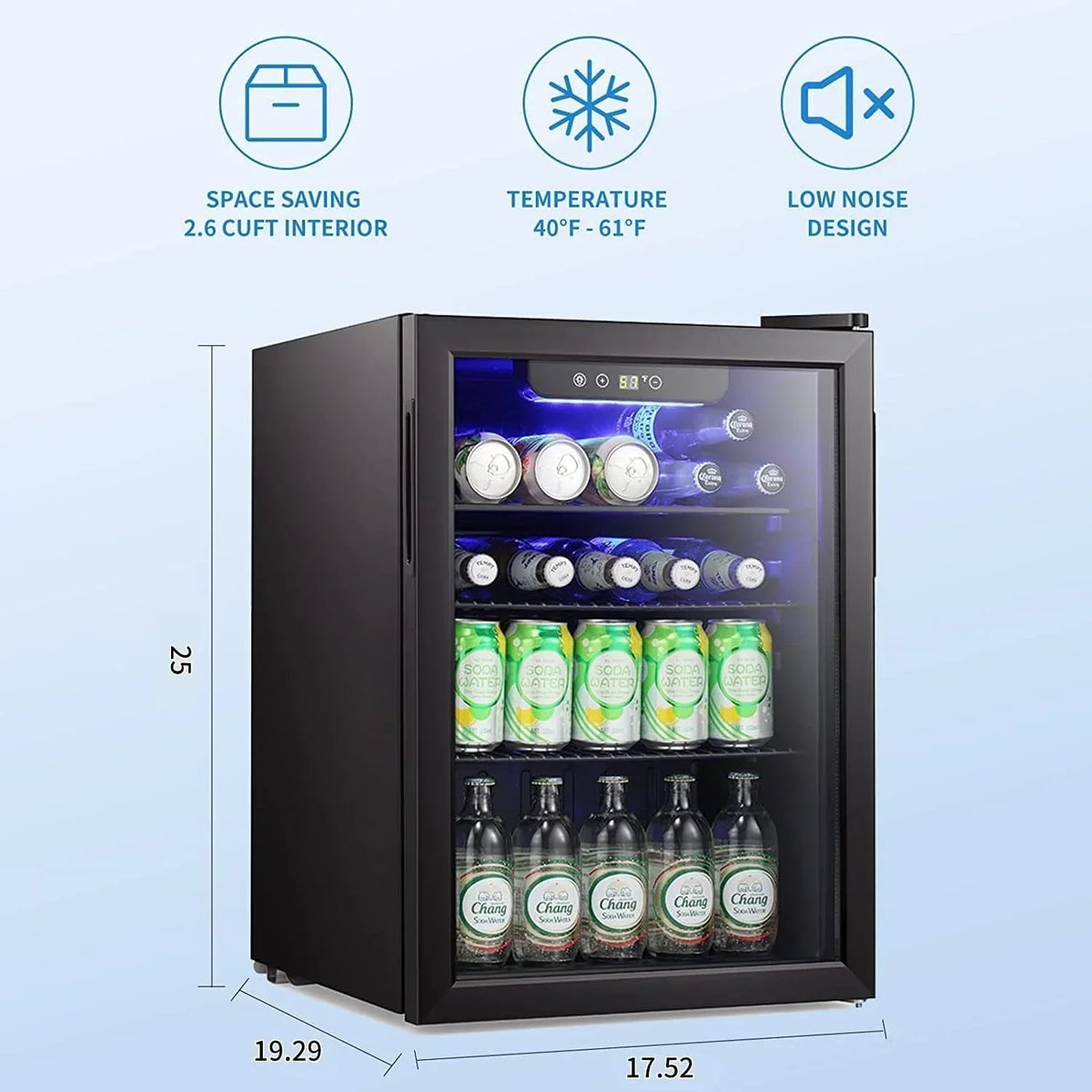 Mini chladnička - nápojová chladnička na 100 plechovek, vinotéka, průhledné skleněné dveře, malá chladnička s dotykovou obrazovkou - 2.6 Cu. Ft.