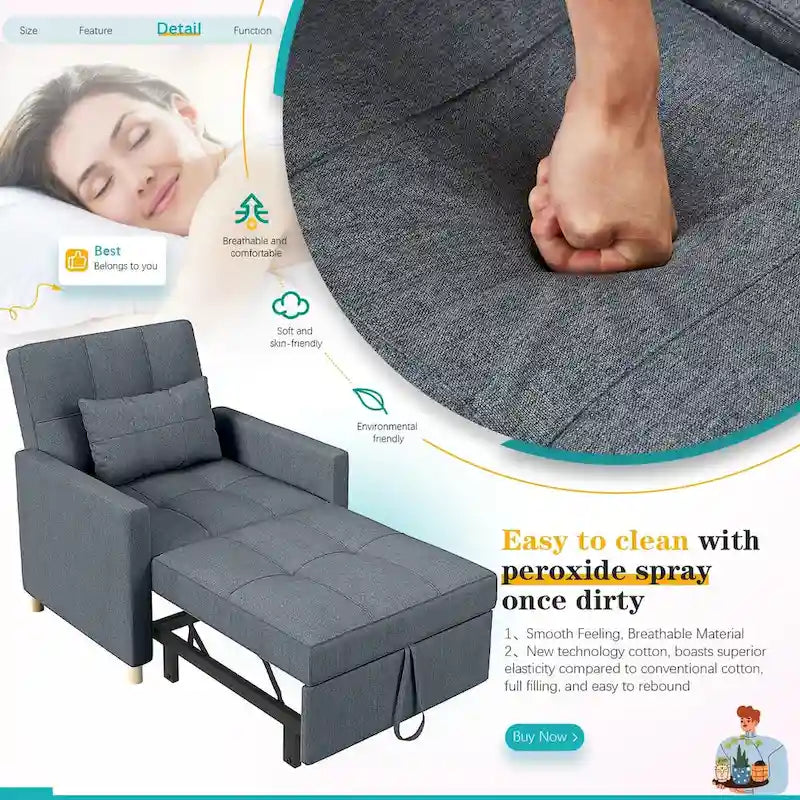 AECOJOY 3-in-1 slaapbankstoel met kussen en verstelbare rugleuning