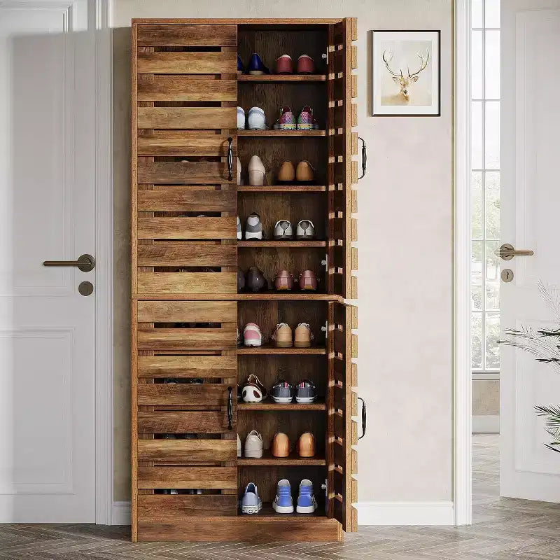 Sapateira alta Lantine de 70.8 com portas de persiana, armário vertical para arrumação de calçado com 9 níveis e espaço para 27 pares