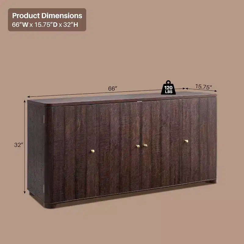 Küchenbuffet und Anrichte mit 4 Türen und Regalböden, moderner großer Buffetschrank mit Stauraum, 66-Zoll-Kaffee-Barschrank
