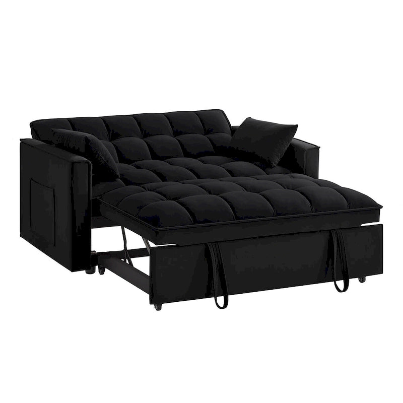 Rozkładana sofa 4 w 1 z podłokietnikami i kieszeniami do przechowywania, wielofunkcyjna pikowana sofa z regulowanym oparciem
