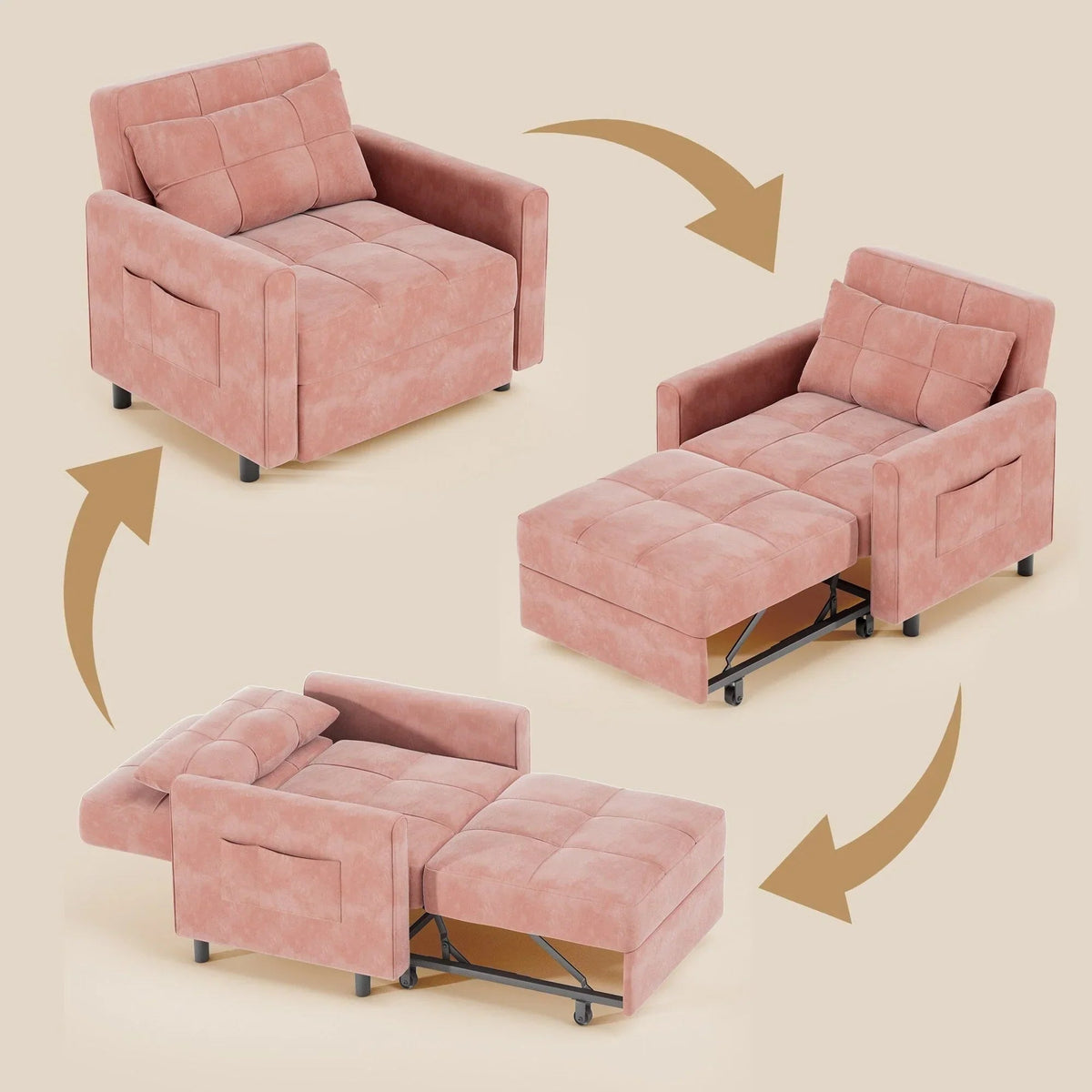 Sofá-cama ajustável 3 em 1, sofá-cadeira extraível, cama dobrável convertível para a sala de estar