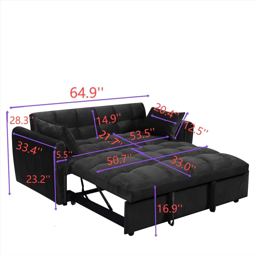 Divano letto convertibile 3-in-1 in velluto da 64,96", con schienale regolabile, tasca portaoggetti e portata di 500 lb