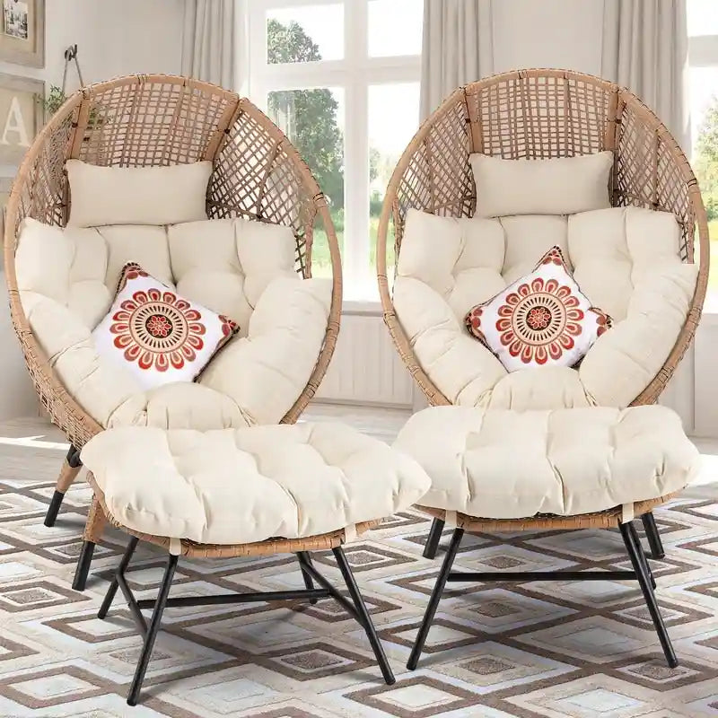 Fauteuil œuf d’intérieur FINCATI, fauteuil œuf d’extérieur supportant 440 lbs, fauteuil œuf surdimensionné avec pouf, fauteuil œuf luxueux et confortable avec repose-pieds