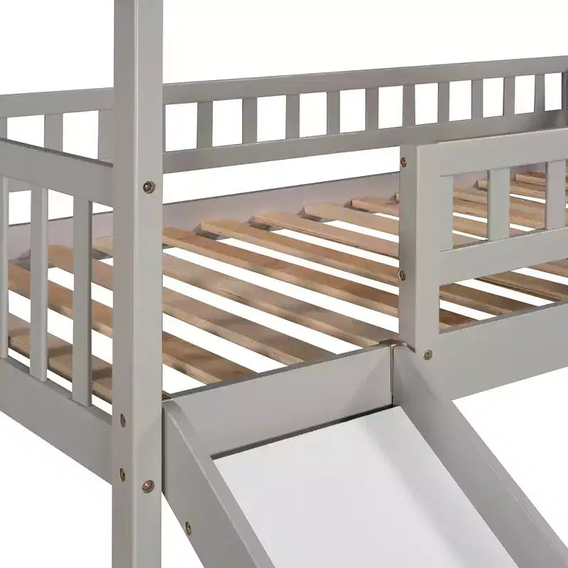 Cama alta tipo casa Twin com escorrega e escadas, cama alta com gavetas de arrumação, cama alta de madeira tipo cabana para crianças e bebés