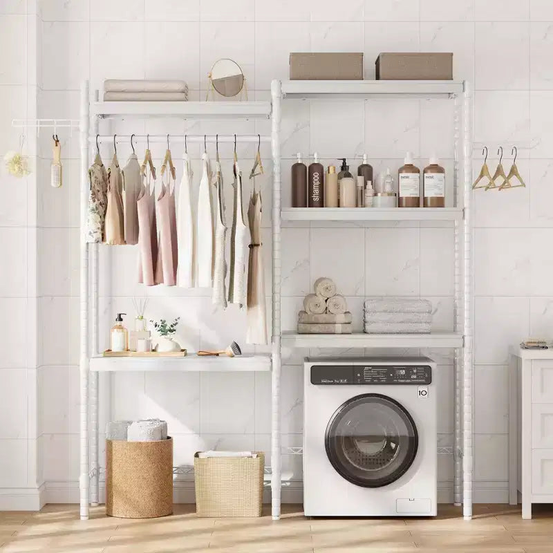 Étagère à placer au-dessus du lave-linge, étagère de rangement pour sèche-linge à 5 niveaux avec hauteur réglable, étagère de salle de bains peu encombrante pour la salle de bains et la buanderie
