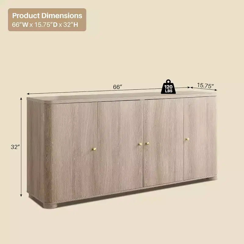 Küchenbuffet und Anrichte mit 4 Türen und Regalböden, moderner großer Buffetschrank mit Stauraum, 66-Zoll-Kaffee-Barschrank