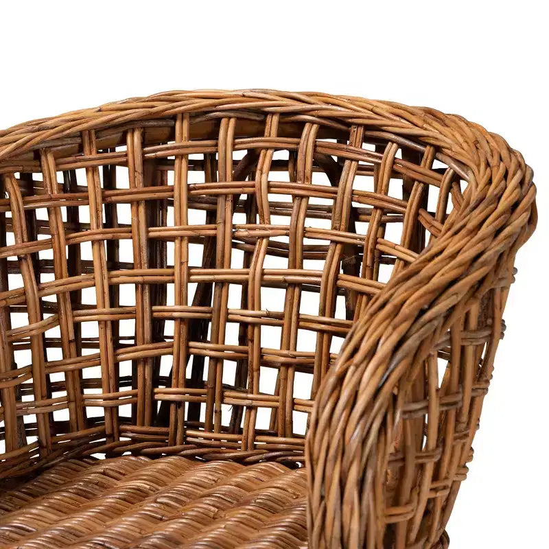 bali & pari Mario modernes, böhmisches 2-teiliges Esszimmerstuhl-Set aus Teakholz und Rattan mit naturbrauner Oberfläche