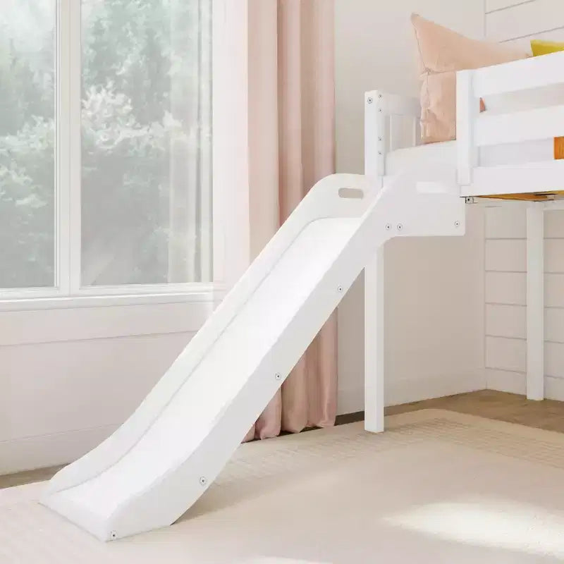 Cama baixa elevada individual para crianças com escorrega e escadas, madeira maciça, 14 proteções, capacidade de 400 lb