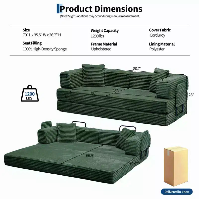 80.7 5-in-1 Divano letto trasformabile ??a coste, 1200 lbs, senza montaggio