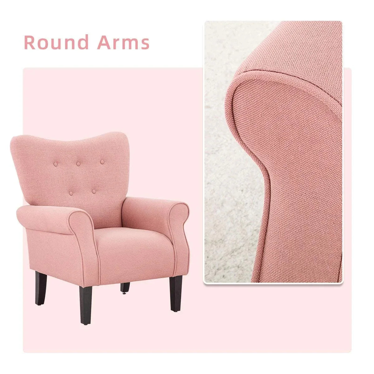 Fauteuil d’appoint moderne Erommy, fauteuil à dossier haut, canapé une place en tissu rembourré avec boutons et pieds en bois pour le salon