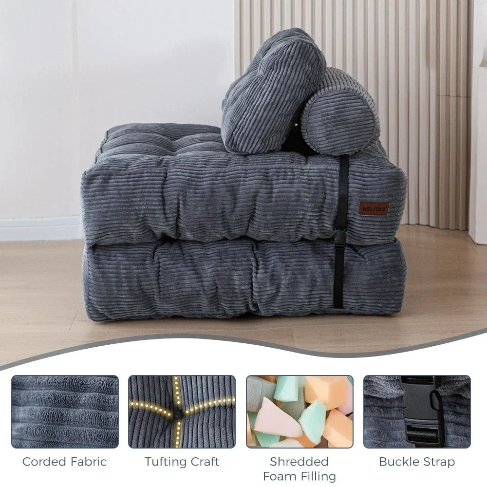 8 Cord-Sofa zum Zusammenklappen, Schlafsofa, Einzel