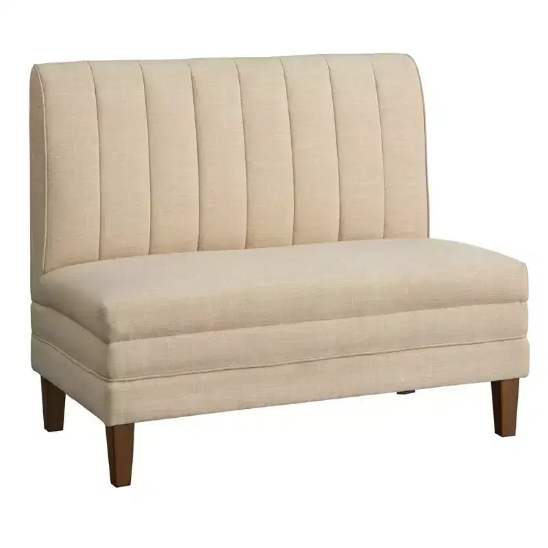 Conjunto de jantar banquette Kerrington de 4 peças Lifestorey, com encosto canelado, nogueira/creme: tecido com aspeto de linho, mesa com pé central
