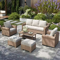 Conjunto de 6 peças de sofá de exterior de luxo em vime Captiva Designs para convívio, com apoios de braços curvos e almofadas