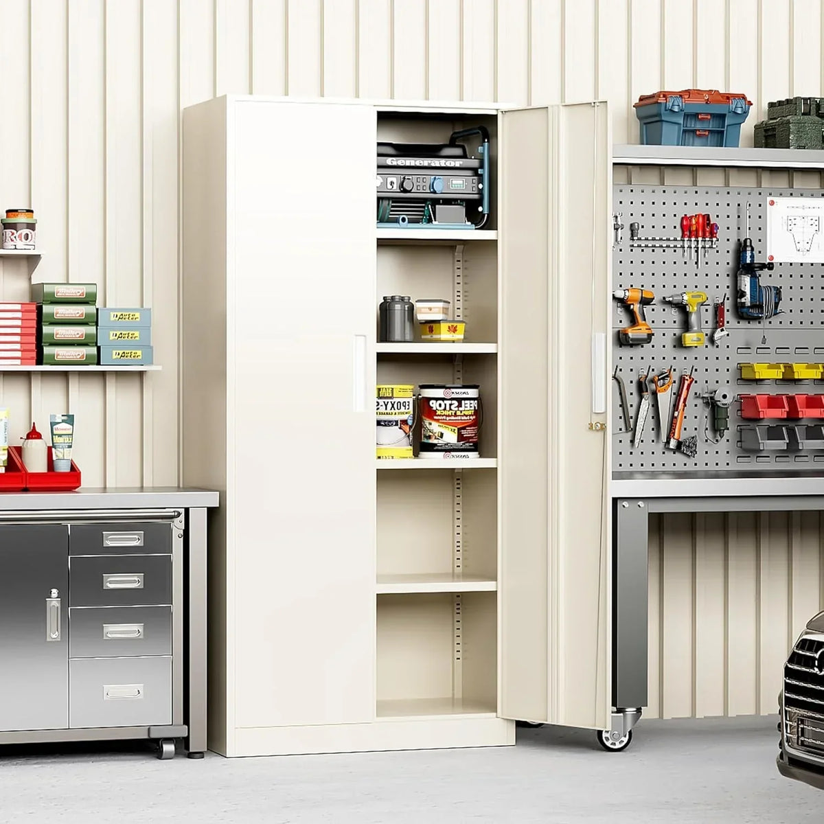Armoire de rangement de garage de 71 po avec étagères, casier de cuisine et garde-manger, étagères réglables pour bureau, garage, maison et garde-manger
