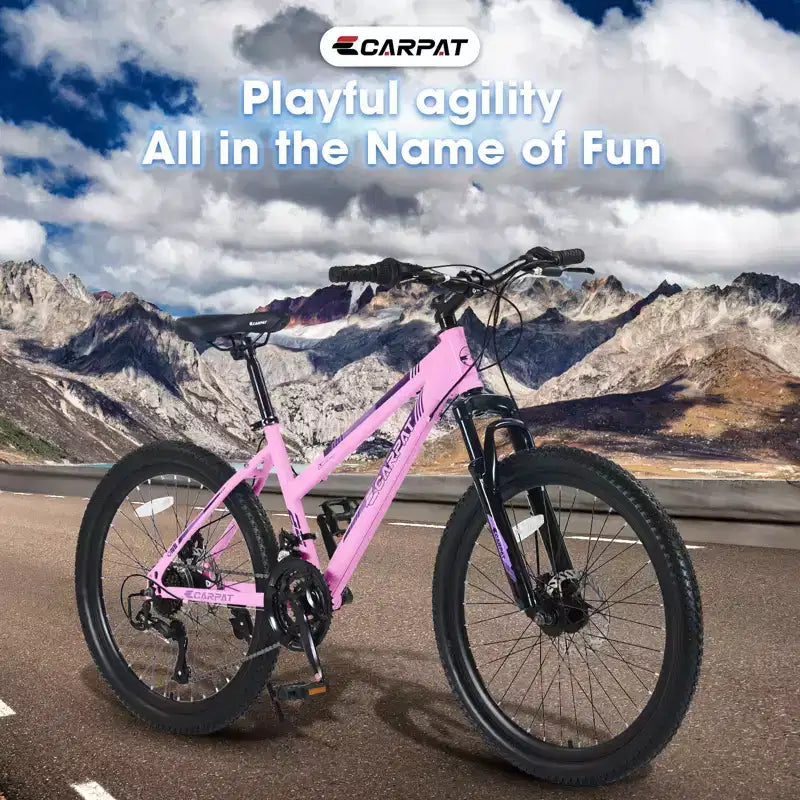 Mountain bike Okak da 24/26 pollici con 21 velocità e freni a doppio disco, bicicletta per bambini con sospensione anteriore da 100 mm, bici da sterrato per adolescenti e donne