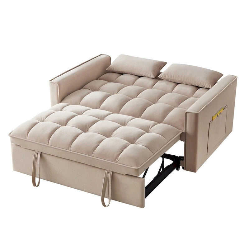 Rozkładana sofa 4 w 1 z podłokietnikami i kieszeniami do przechowywania, wielofunkcyjna pikowana sofa z regulowanym oparciem