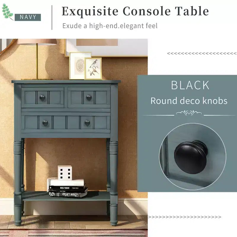 Mesa de consola estreita de 23.7 pol. com 3 gavetas e prateleira, mesa de sofá para entradas ou salas de estar pequenas