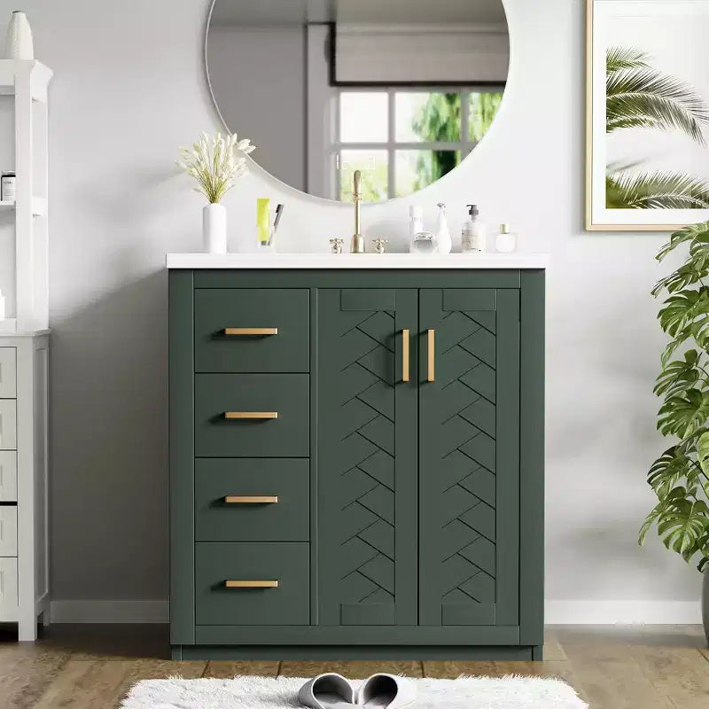 30 Single Sink Bathroom Vanity with Cabinet & 3 Drawers ??Black / Blue / Green / Indigo / White