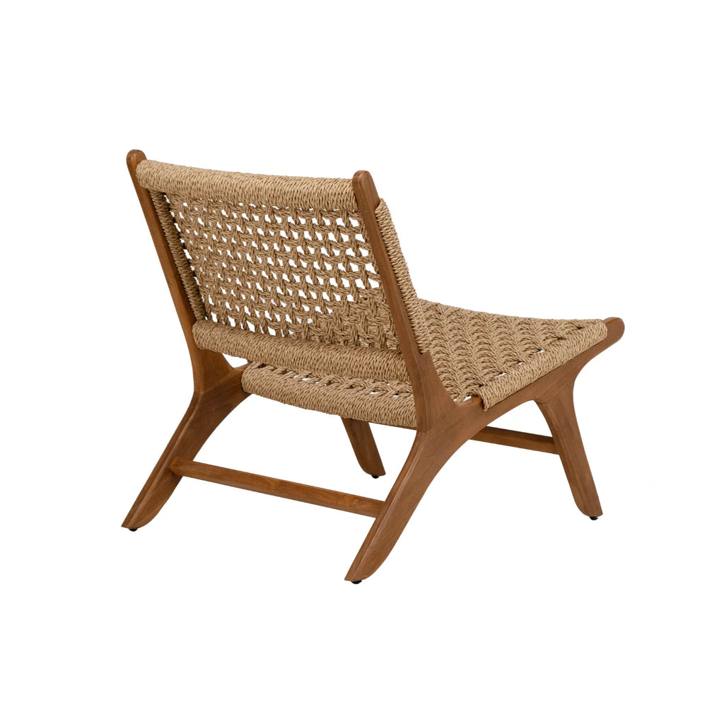 Rustikaler Loungesessel aus Teakholz mit Flechtwerk – Outdoor