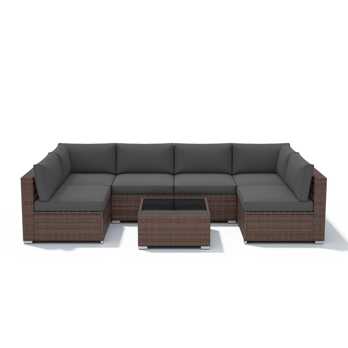 Ensemble de canapé modulaire d’extérieur rembourré en osier et acier, 7 pièces