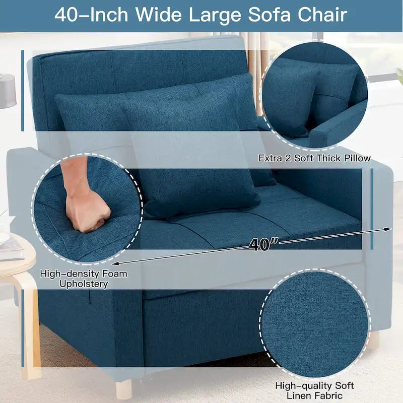 Poltrona-cama ajustável, convertível em 3 funções, várias cores, para 1 pessoa