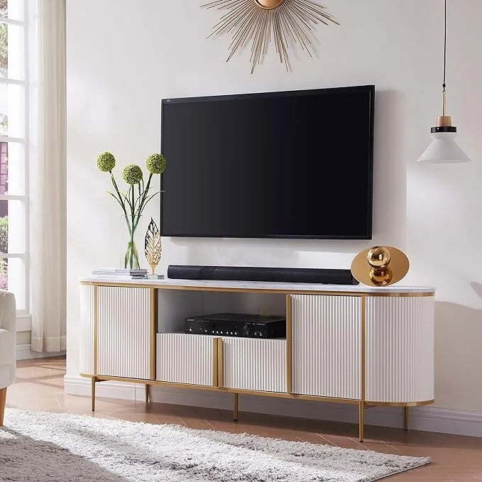 Moderner luxuriöser TV-Ständer, Entertainment-Center, mit Kunstmarmorplatte