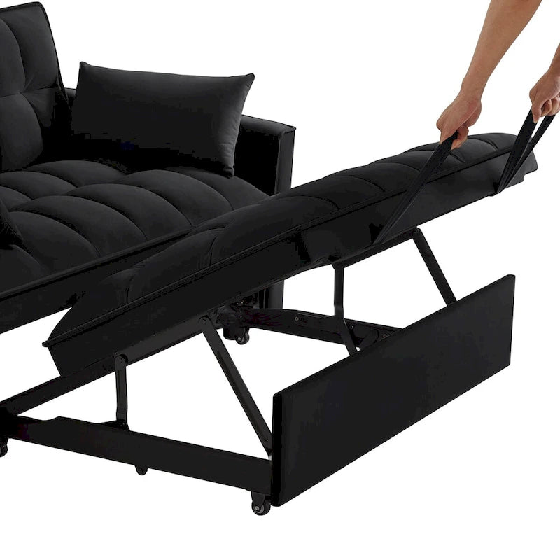 Rozkładana sofa 4 w 1 z podłokietnikami i kieszeniami do przechowywania, wielofunkcyjna pikowana sofa z regulowanym oparciem
