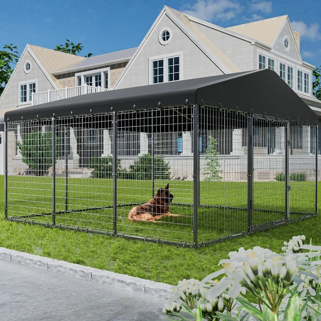 W 118 x D 118 x H 70 Canil grande para exterior, recinto resistente para cães com teto impermeável