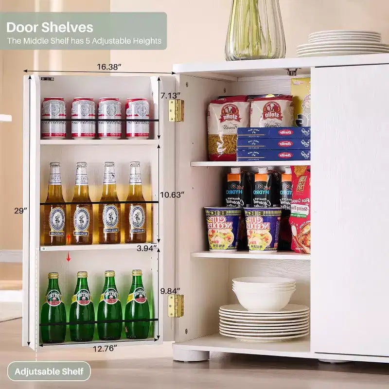 Küchenbuffet und Anrichte mit 4 Türen und Regalböden, moderner großer Buffetschrank mit Stauraum, 66-Zoll-Kaffee-Barschrank