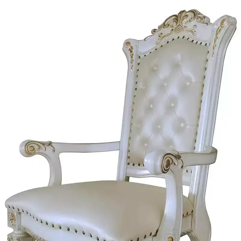Poltrona accent Vendome 24" in pelle sintetica/finitura bianco antico