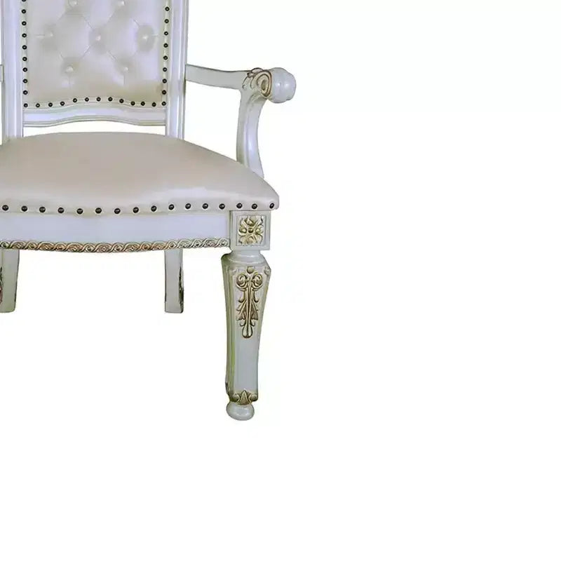 Poltrona accent Vendome 24" in pelle sintetica/finitura bianco antico