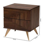 Comodino a 2 cassetti in legno Graceland marrone noce/oro