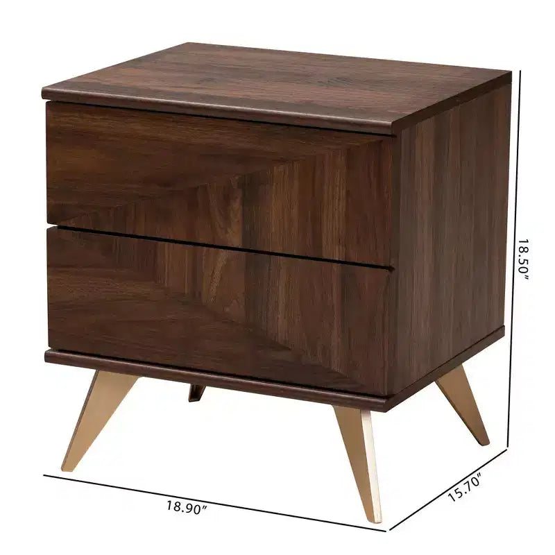 Comodino a 2 cassetti in legno Graceland marrone noce/oro