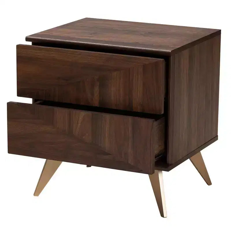 Comodino a 2 cassetti in legno Graceland marrone noce/oro