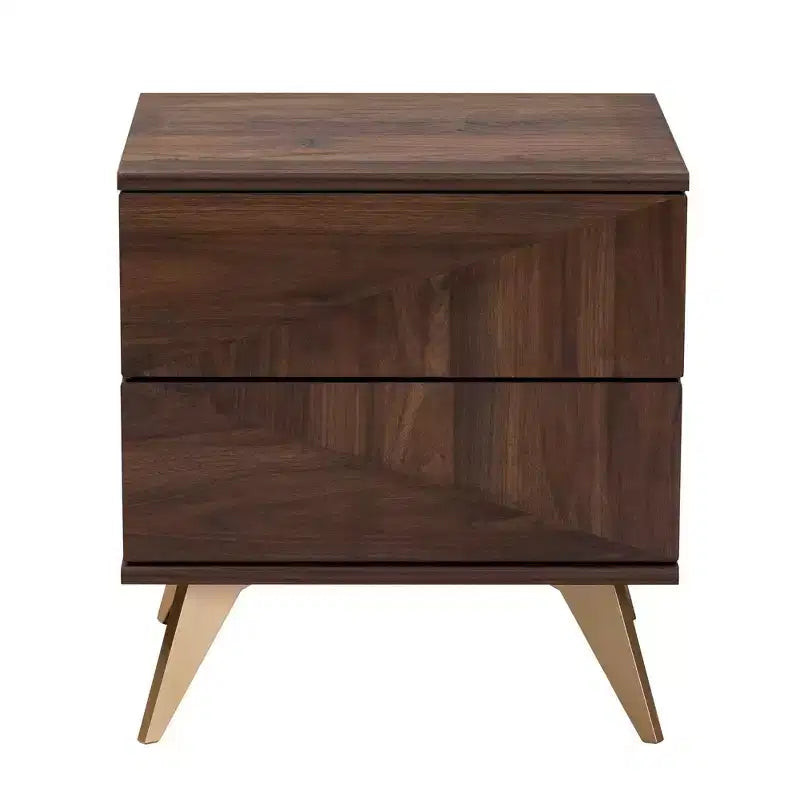 Comodino a 2 cassetti in legno Graceland marrone noce/oro