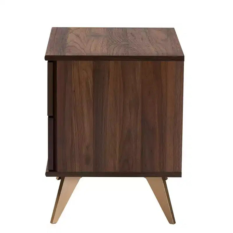 Comodino a 2 cassetti in legno Graceland marrone noce/oro