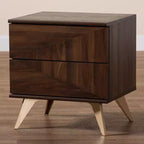 Comodino a 2 cassetti in legno Graceland marrone noce/oro