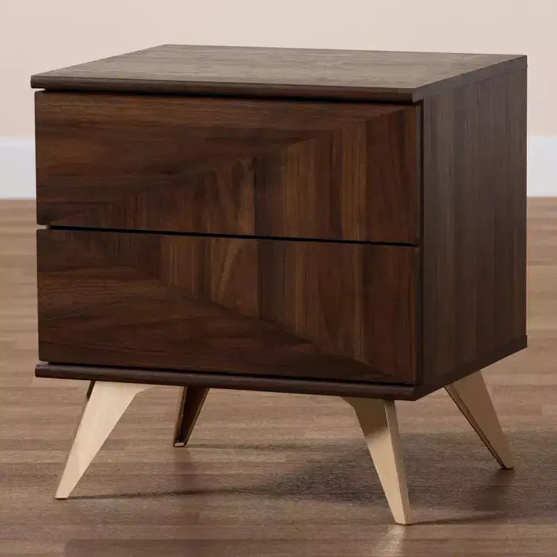Comodino a 2 cassetti in legno Graceland marrone noce/oro